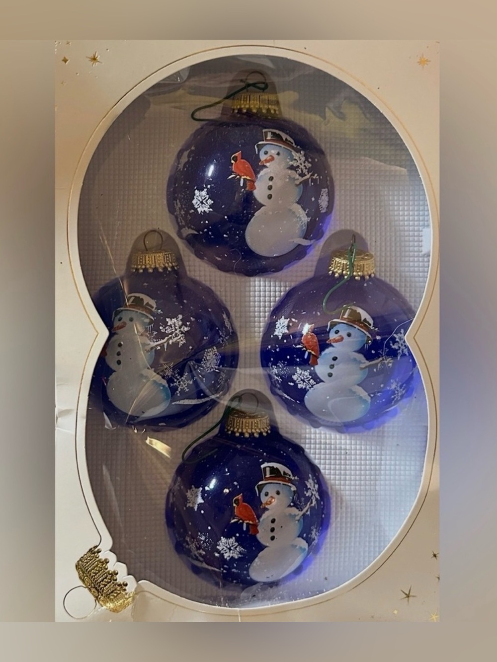Vintage American Classic Macy’s Cobalt Blue Glass Snowman Ornaments Kurt Adler